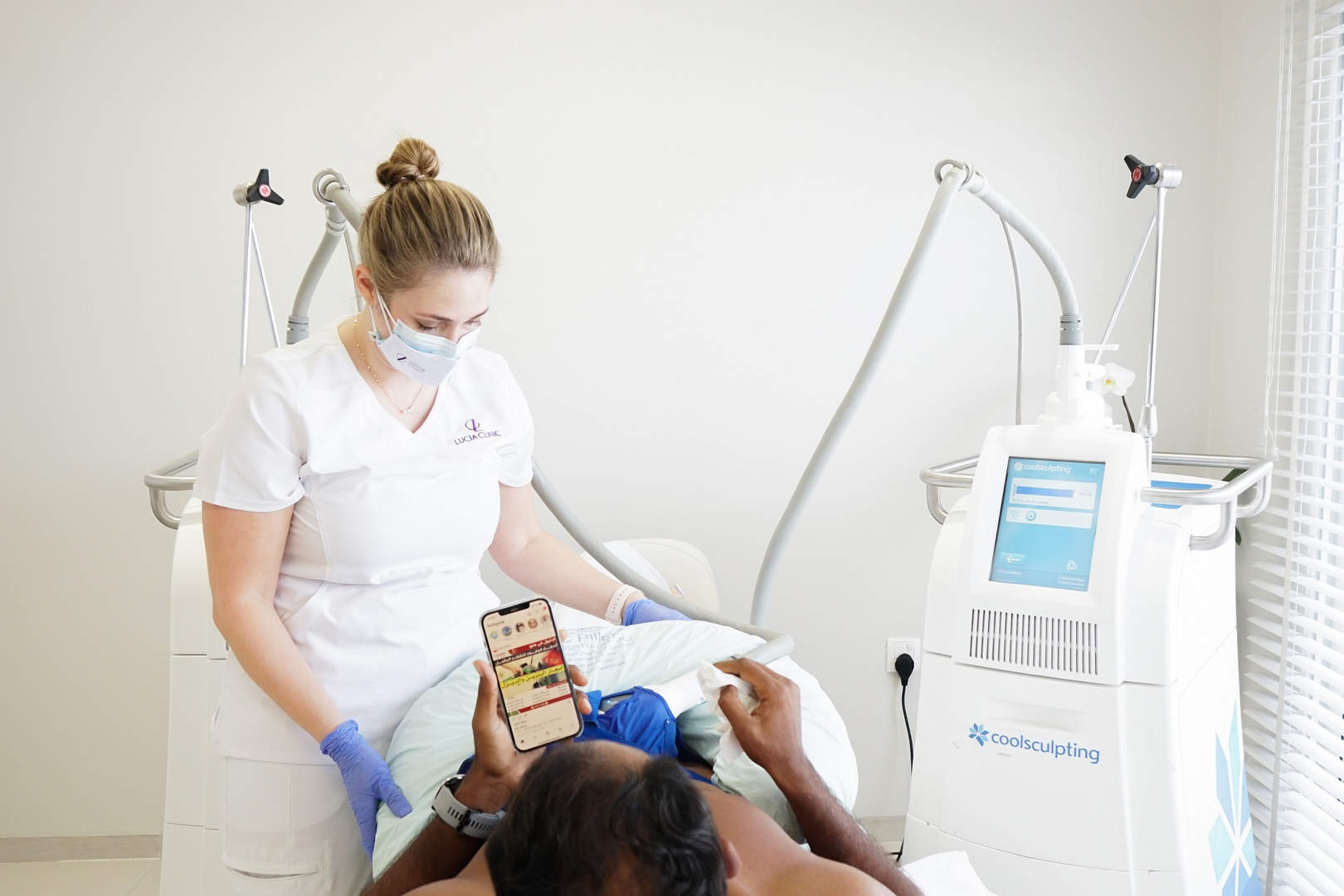 During the CoolSculpting treatment, stubborn  fat pockets are exposed to controlled cooling.