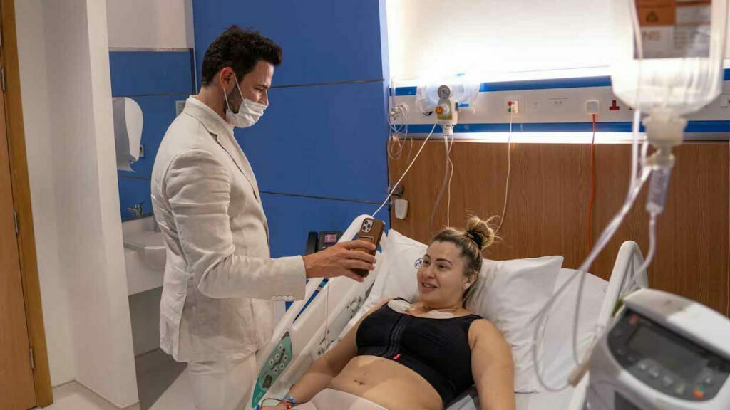 Reducing the swollenness of breasts after plastic surgery - use ice packs, wear a compression garment and rest a lot to help your breasts become less swollen. 